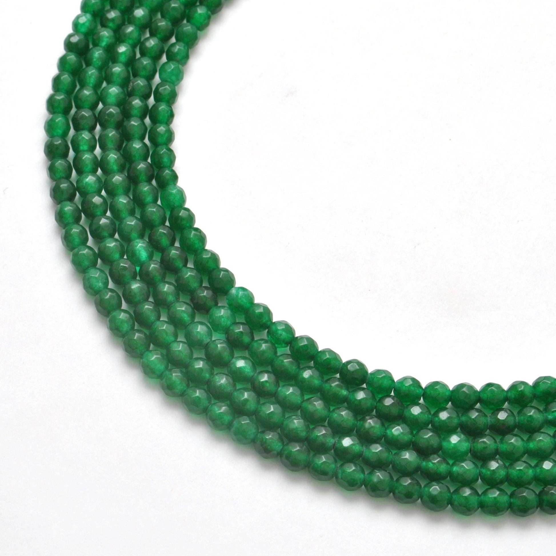 Green quartz faceted round beads 4mm 15 inch strand - front view