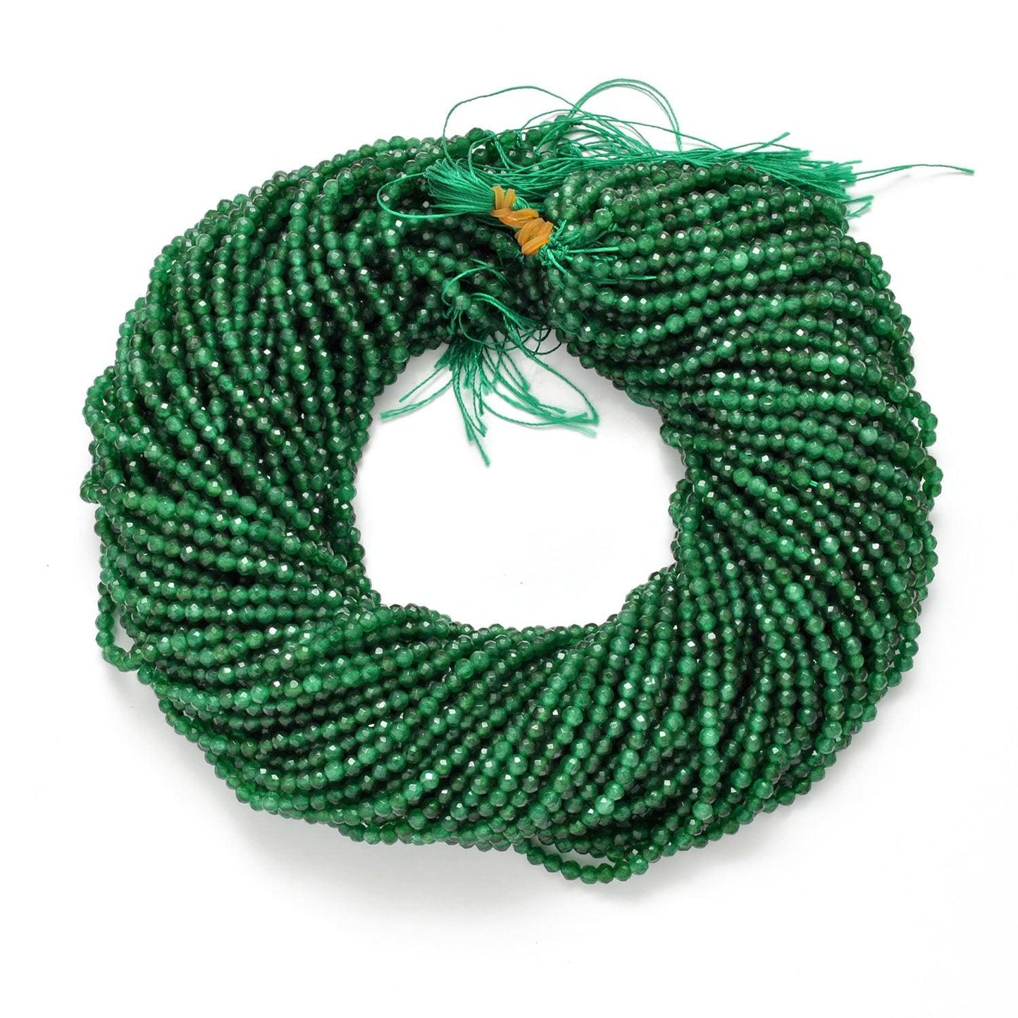 Green quartz faceted round strand 14 inch - overhead flat lay
