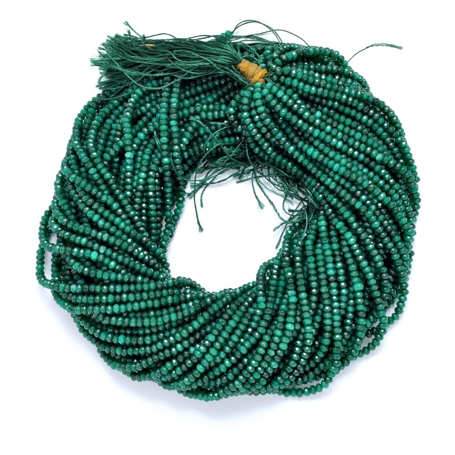 Green quartz rondelle beads - close-up faceted disc detail
