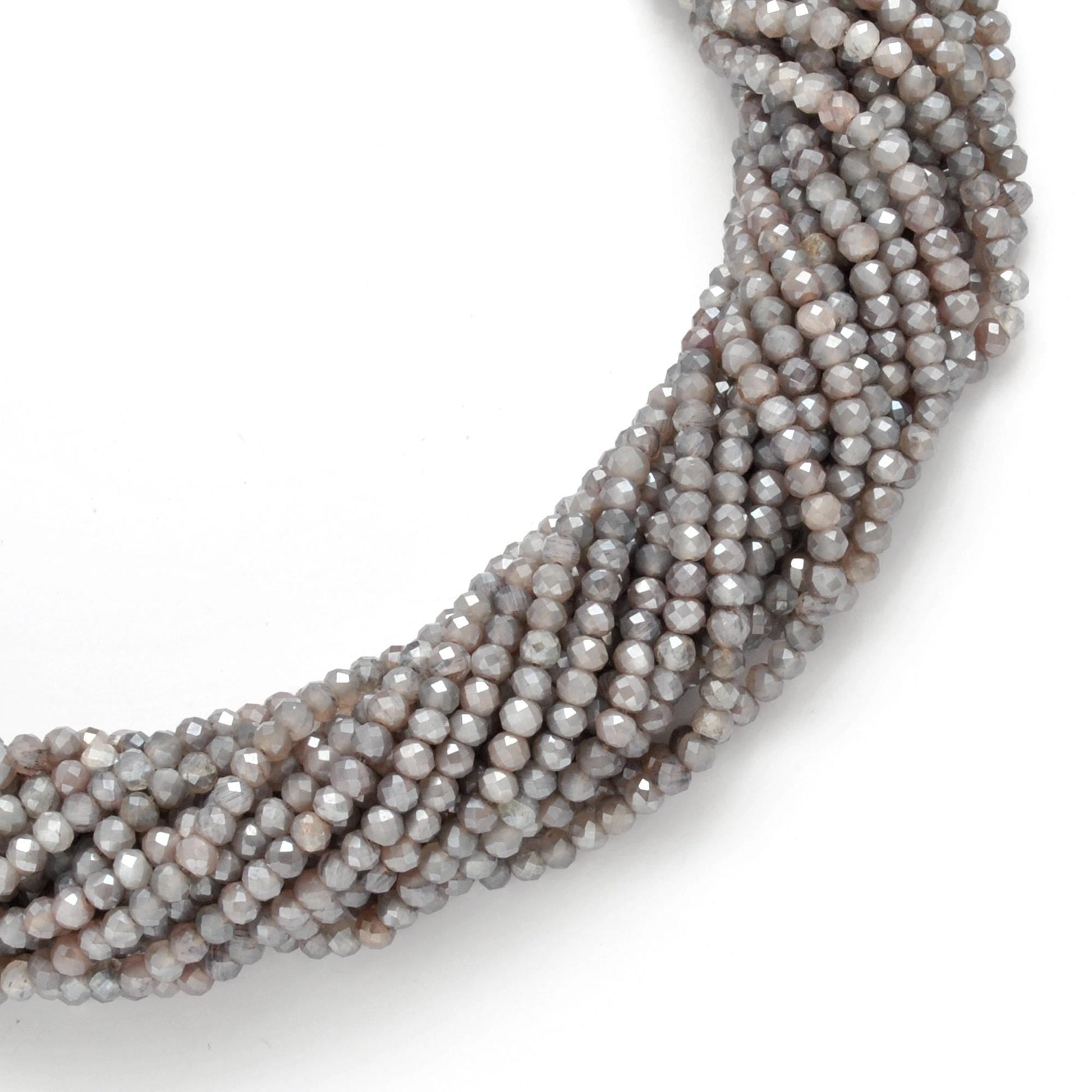 Grey moonstone rondelle beads for celestial jewelry - side profile