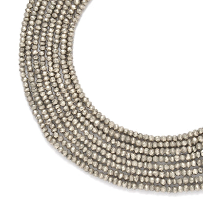 Grey pyrite faceted rondelle beads 13 inch strand - front view metallic