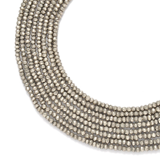 Grey pyrite faceted rondelle beads 13 inch strand - front view metallic