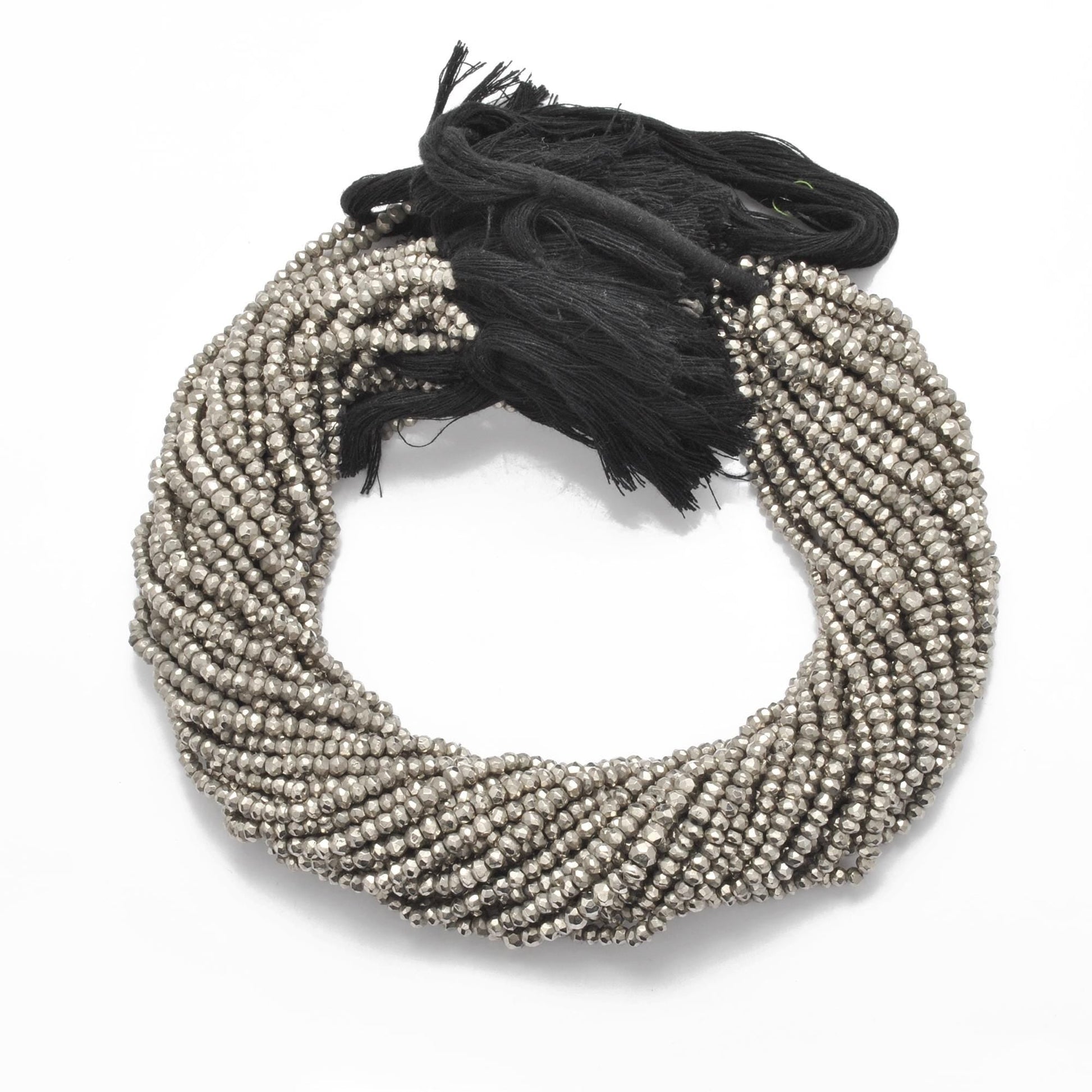 Grey pyrite rondelle beads for edgy jewelry - side profile