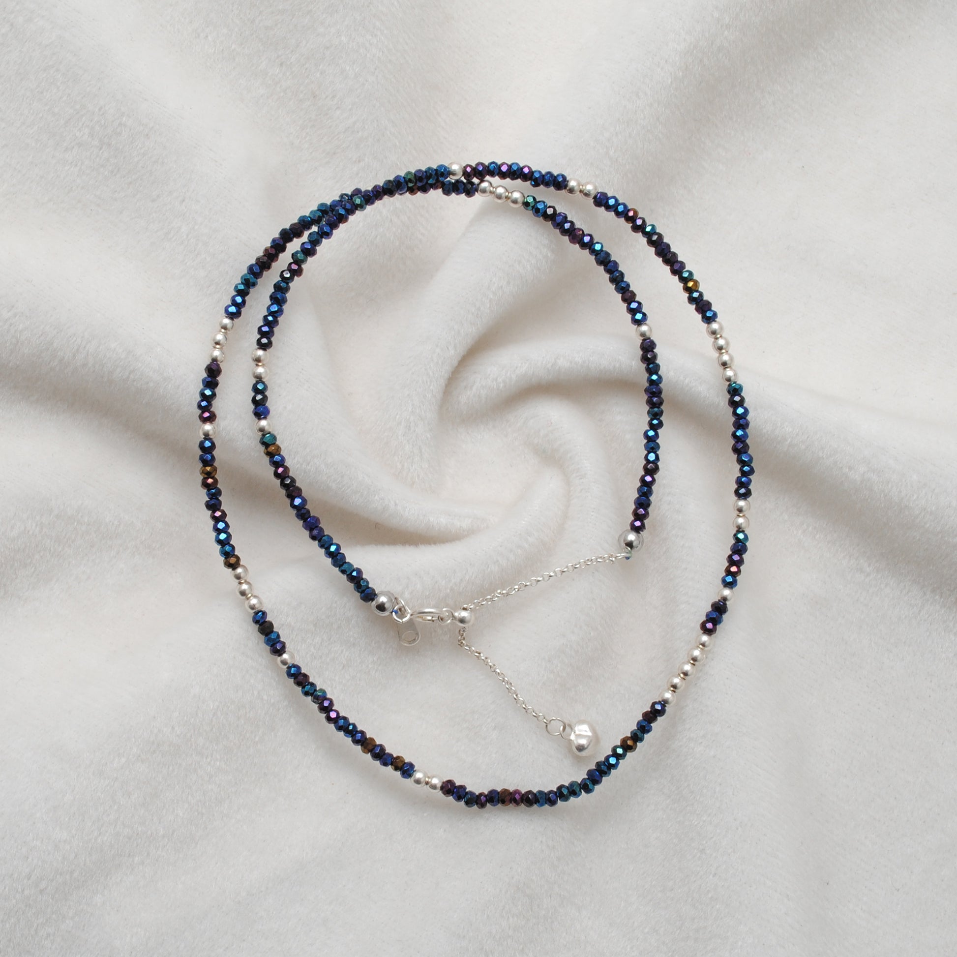 Handmade Black Spinel Blue Mystic Necklace - Close-Up Bead Detail