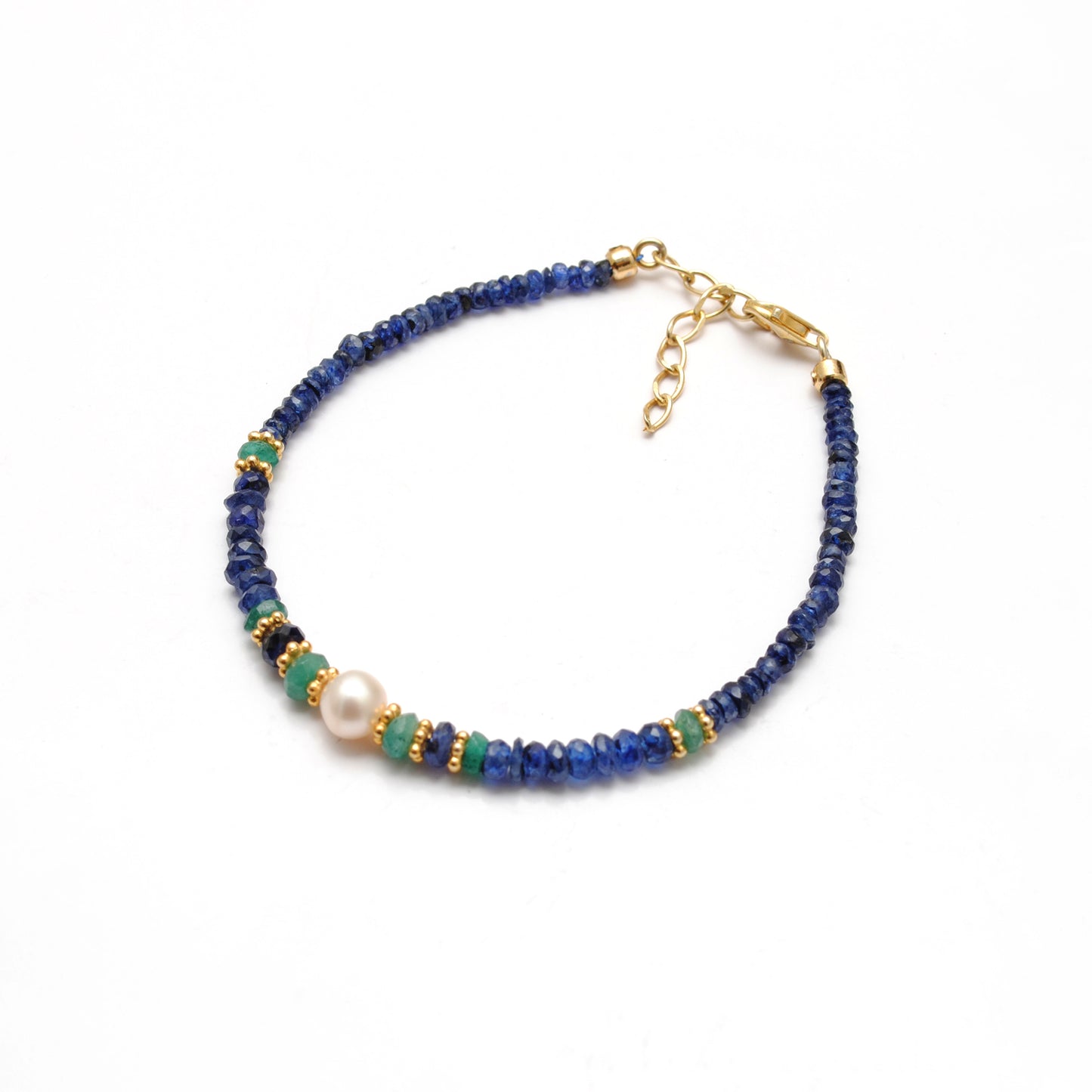 Handmade Blue Sapphire Emerald Bracelet - Close-Up Bead Detail