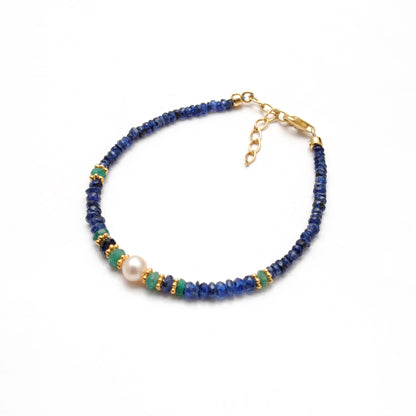 Handmade Blue Sapphire Emerald Bracelet - Close-Up Bead Detail