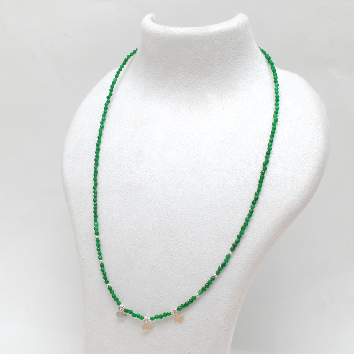 Handmade Emerald Beaded Charm Necklace - Close-Up Bead Detail