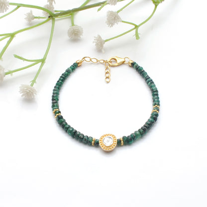 Handmade Emerald Diamond Beaded Bracelet - Close-Up Bead Detail
