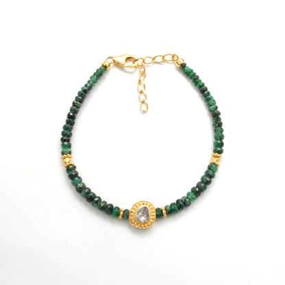 Handmade Emerald Diamond Bracelet - Close-Up Bead Detail Jaipur