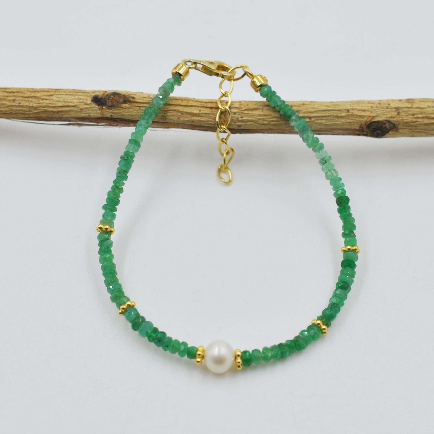 Handmade Emerald Faceted Bead Bracelet - Close-Up Gemstone Detail