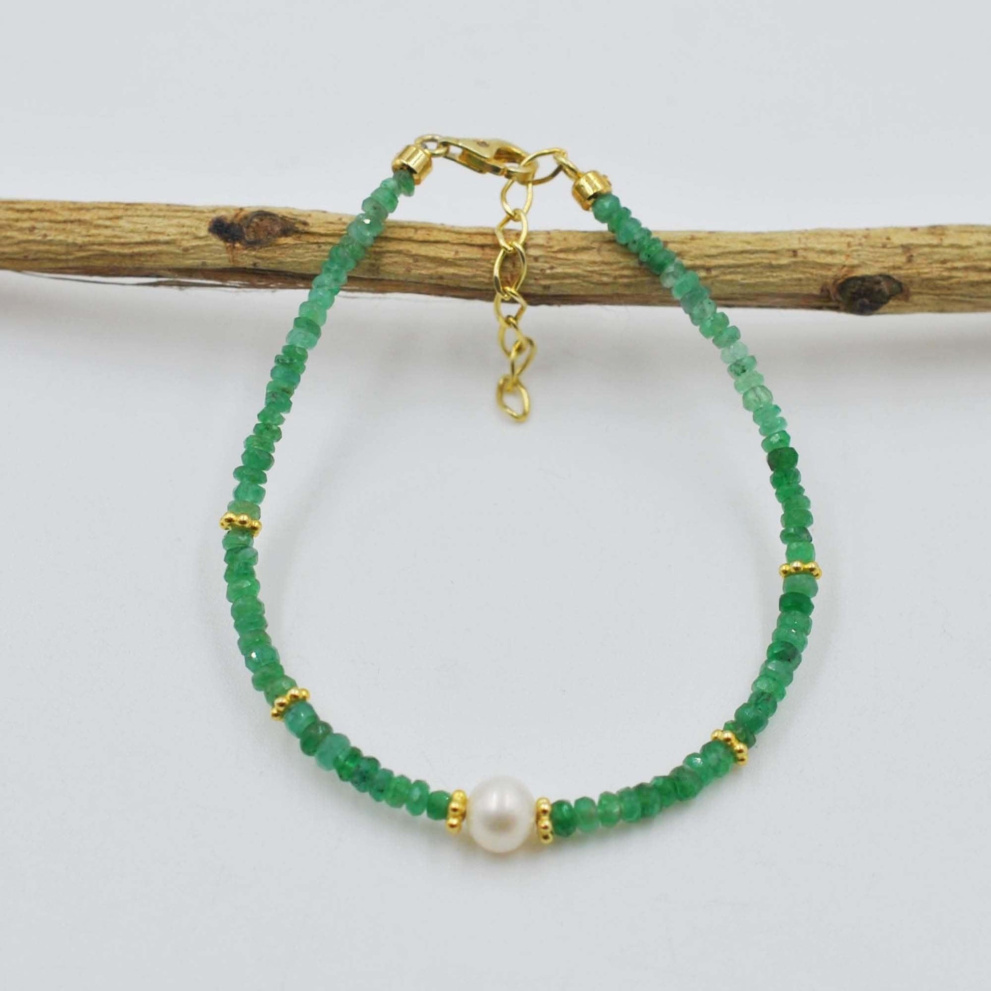 Handmade Emerald Faceted Bead Bracelet - Close-Up Gemstone Detail