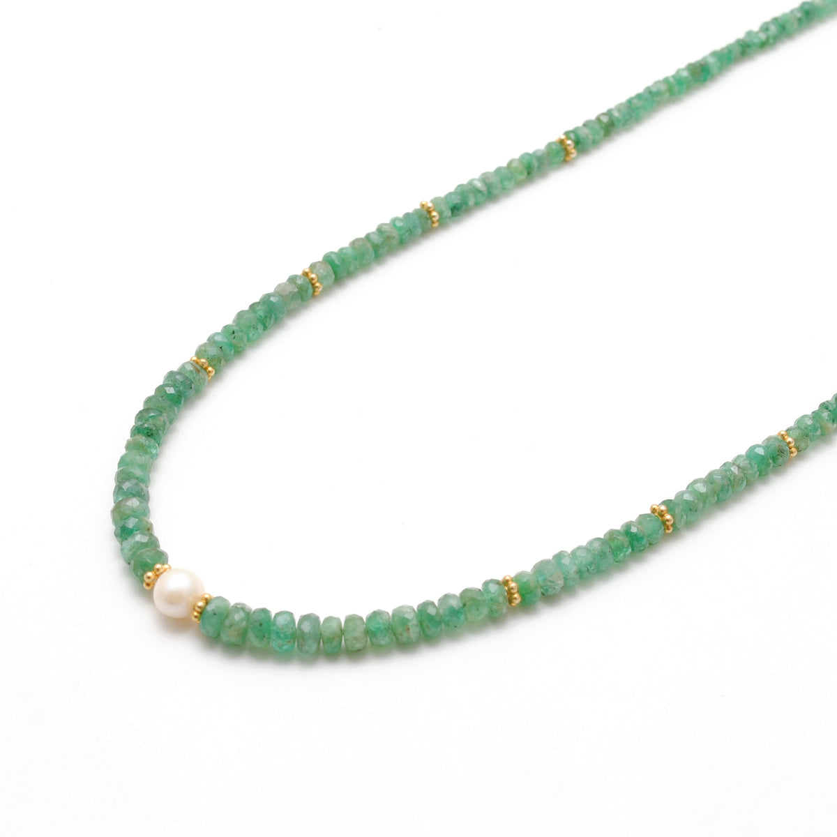 Handmade Emerald Micro-Cut Beaded Necklace - Lifestyle Styled View