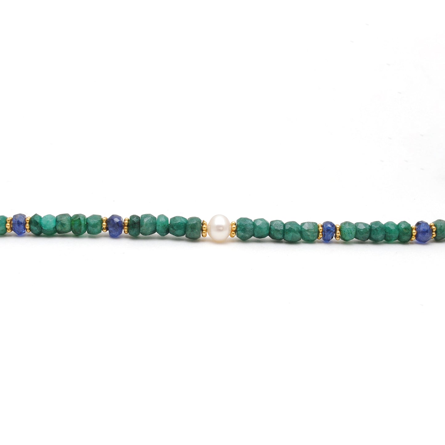 Handmade Emerald Rondelle Pearl Necklace - Lifestyle Styled View