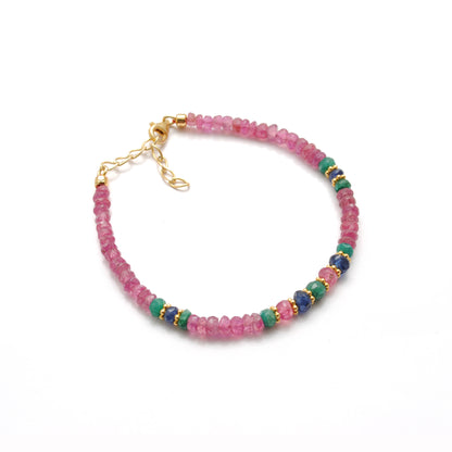 Handmade Emerald Ruby Sapphire Bracelet - Close-Up Precious Bead Detail