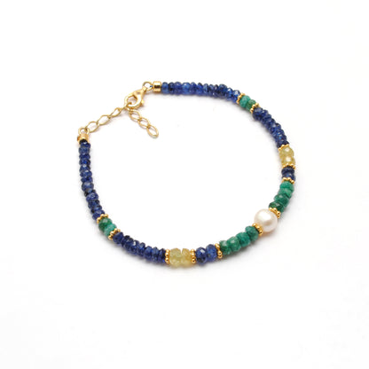 Handmade Emerald Sapphire Pearl Bracelet - Close-Up Bead Detail