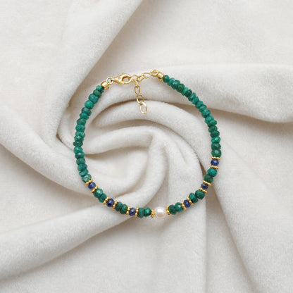 Handmade Emerald Sapphire Pearl Bracelet - Stacking Lifestyle View