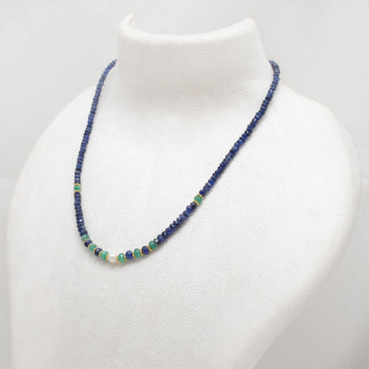 Handmade Emerald Sapphire Pearl Necklace - Overhead Flat Lay