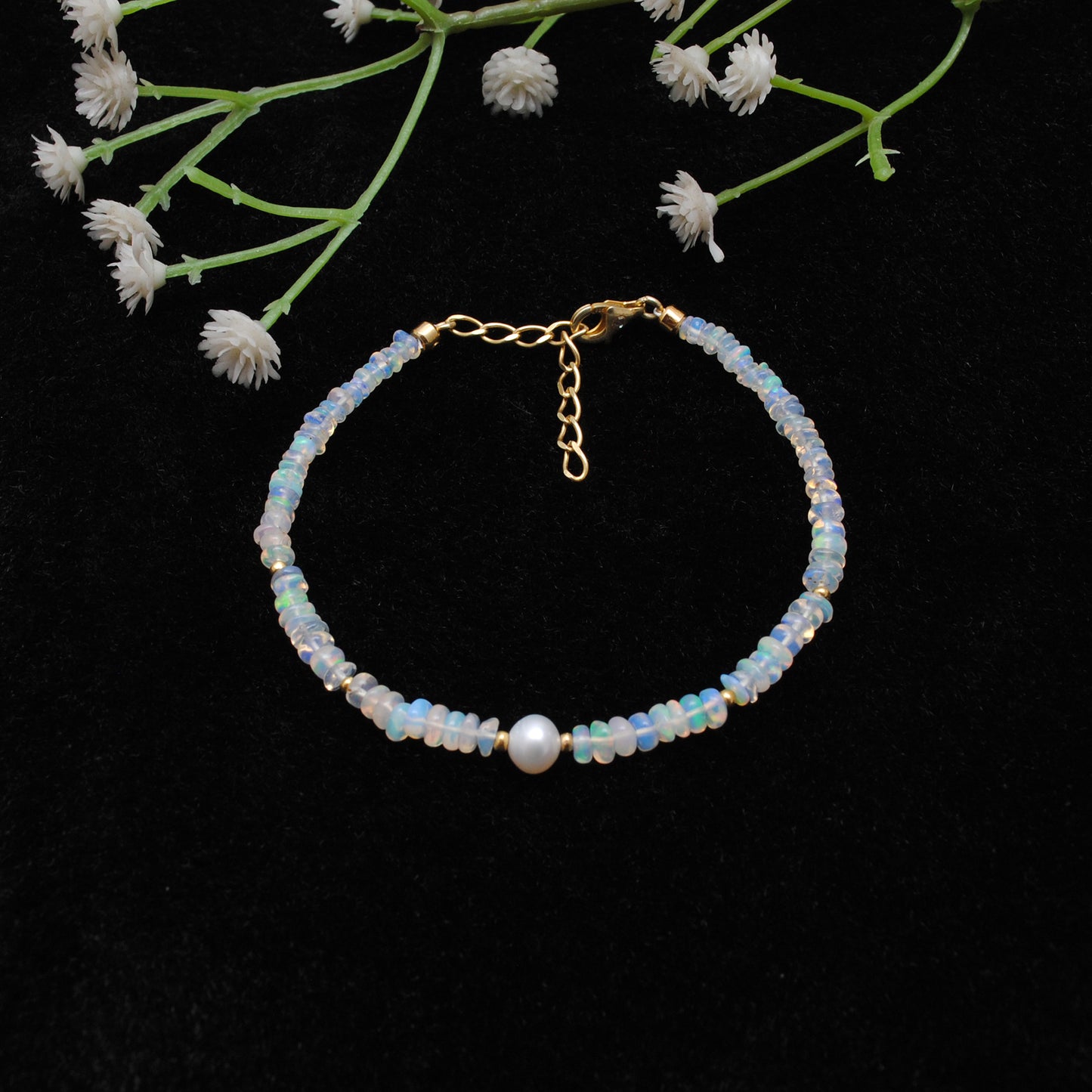 Handmade Ethiopian Opal Pearl 8 Inch Bracelet - Close-Up Bead Detail