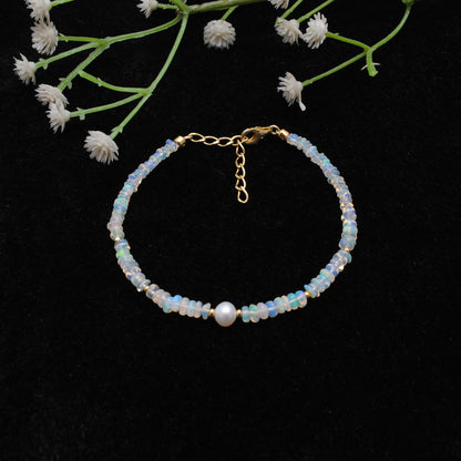 Handmade Ethiopian Opal Pearl 8 Inch Bracelet - Close-Up Bead Detail