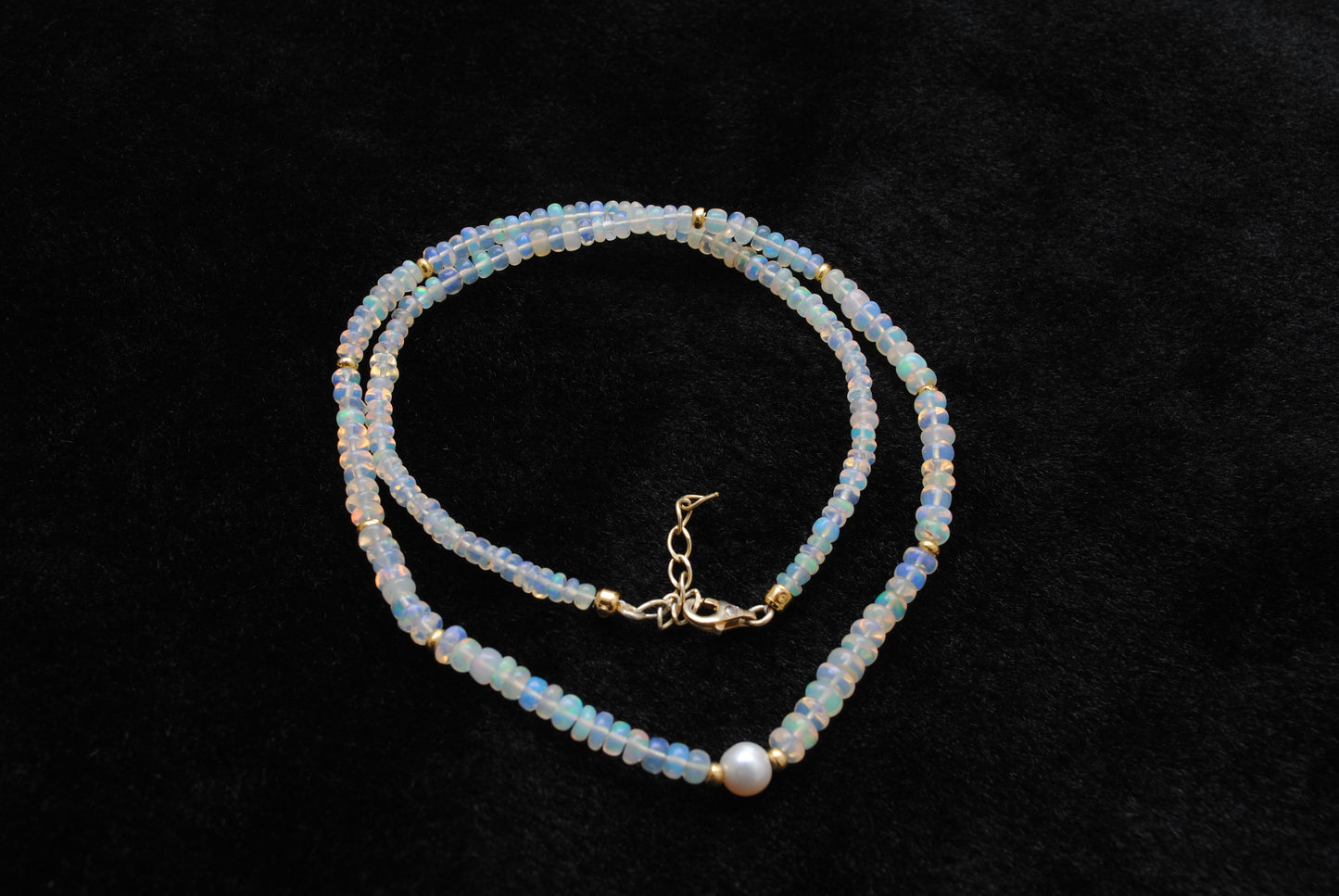 Handmade Ethiopian Opal Tanzanite Necklace - Close-Up Bead Detail