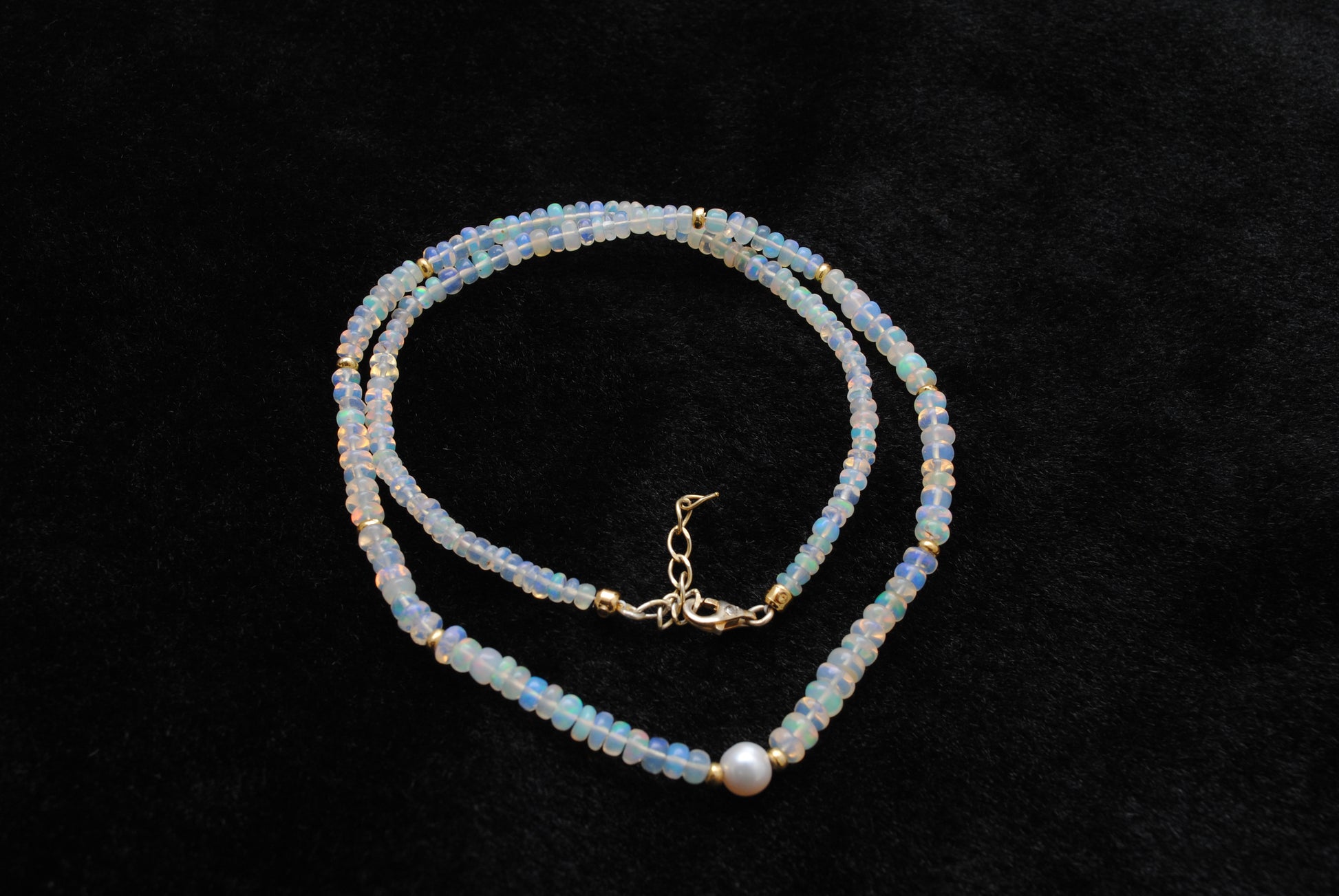 Handmade Ethiopian Opal Tanzanite Necklace - Close-Up Bead Detail