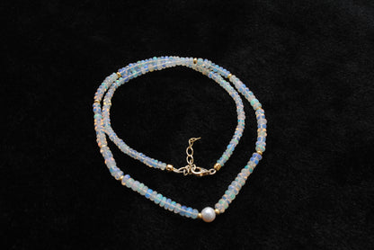Handmade Ethiopian Opal Tanzanite Necklace - Close-Up Bead Detail