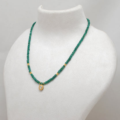 Handmade Faceted Emerald Beaded Gold Necklace - Close-Up Bead Detail