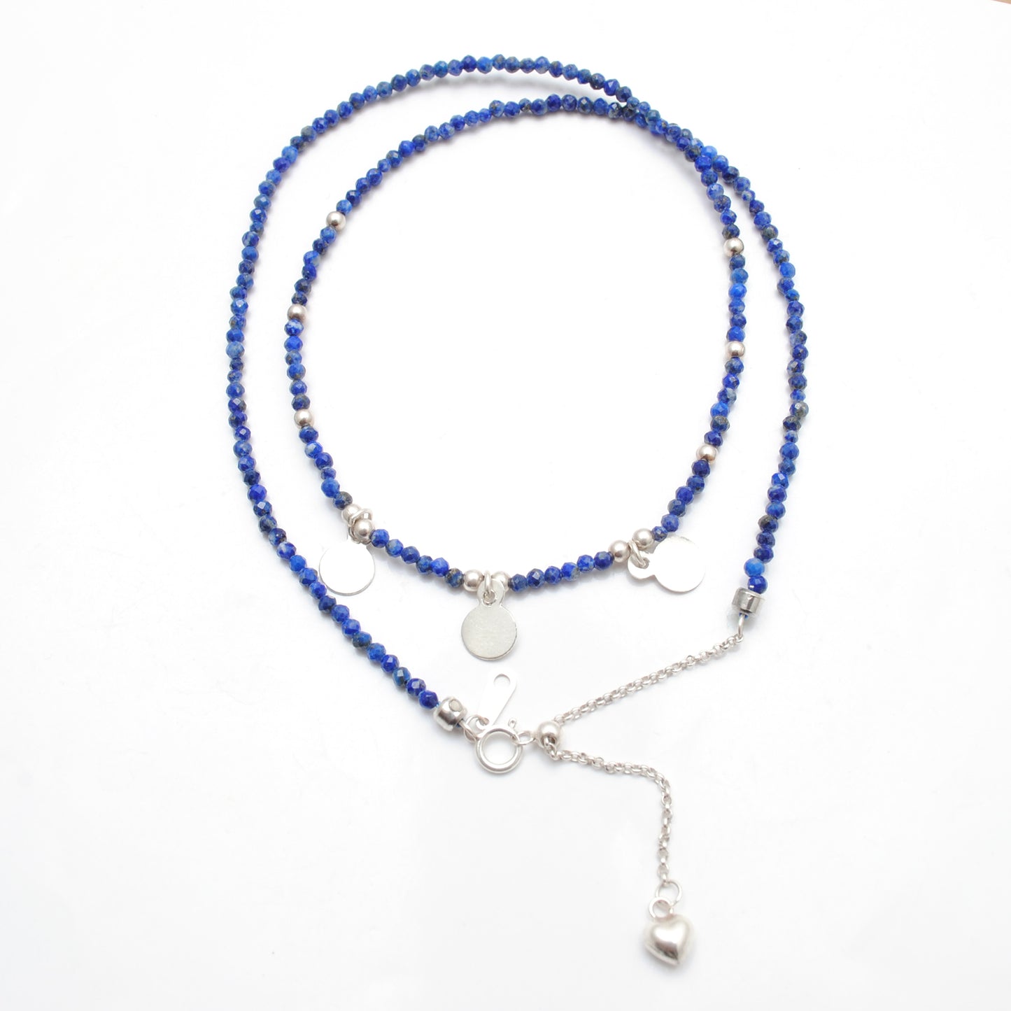 Handmade Lapis Lazuli Beaded Charm Necklace - Close-Up Detail