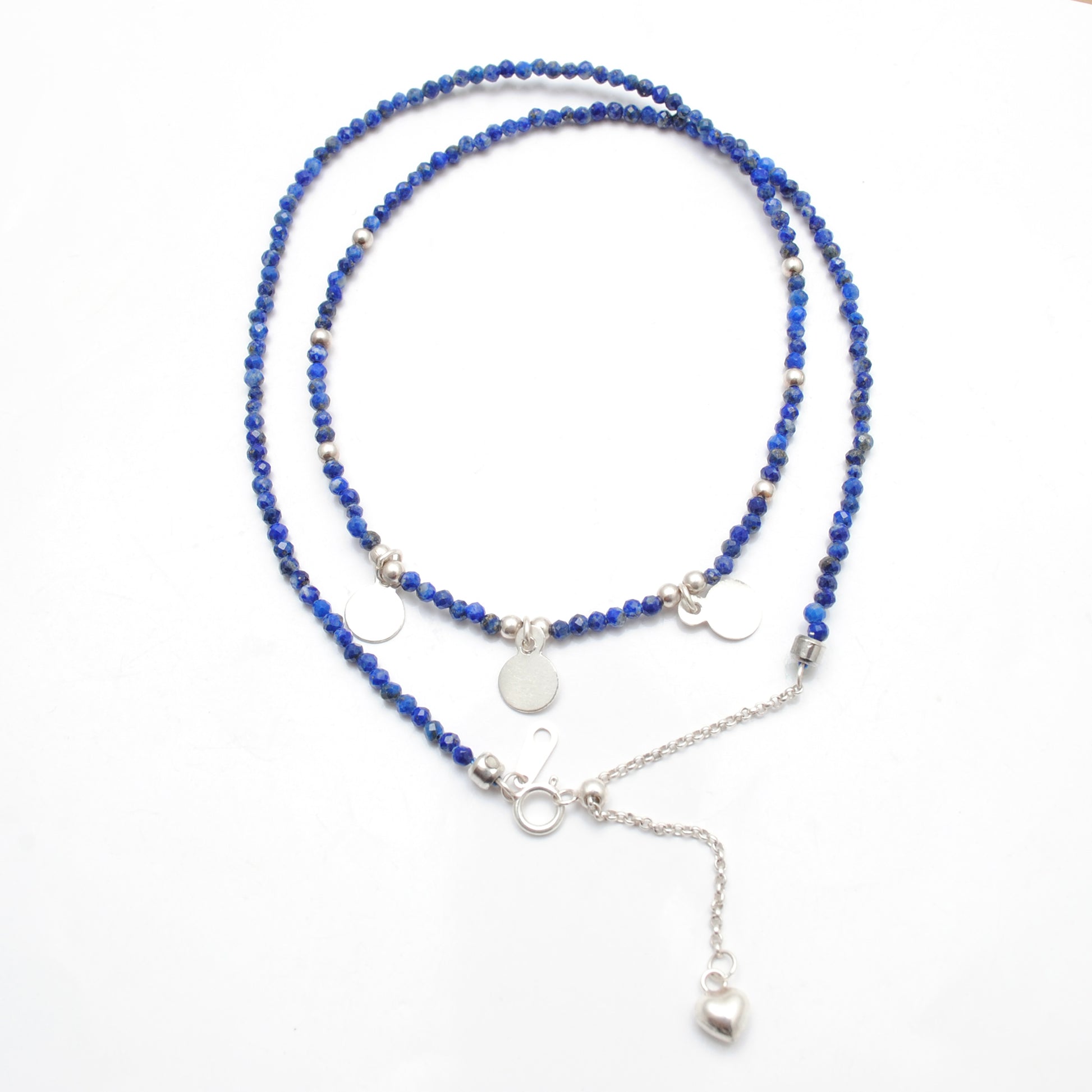 Handmade Lapis Lazuli Beaded Charm Necklace - Close-Up Detail