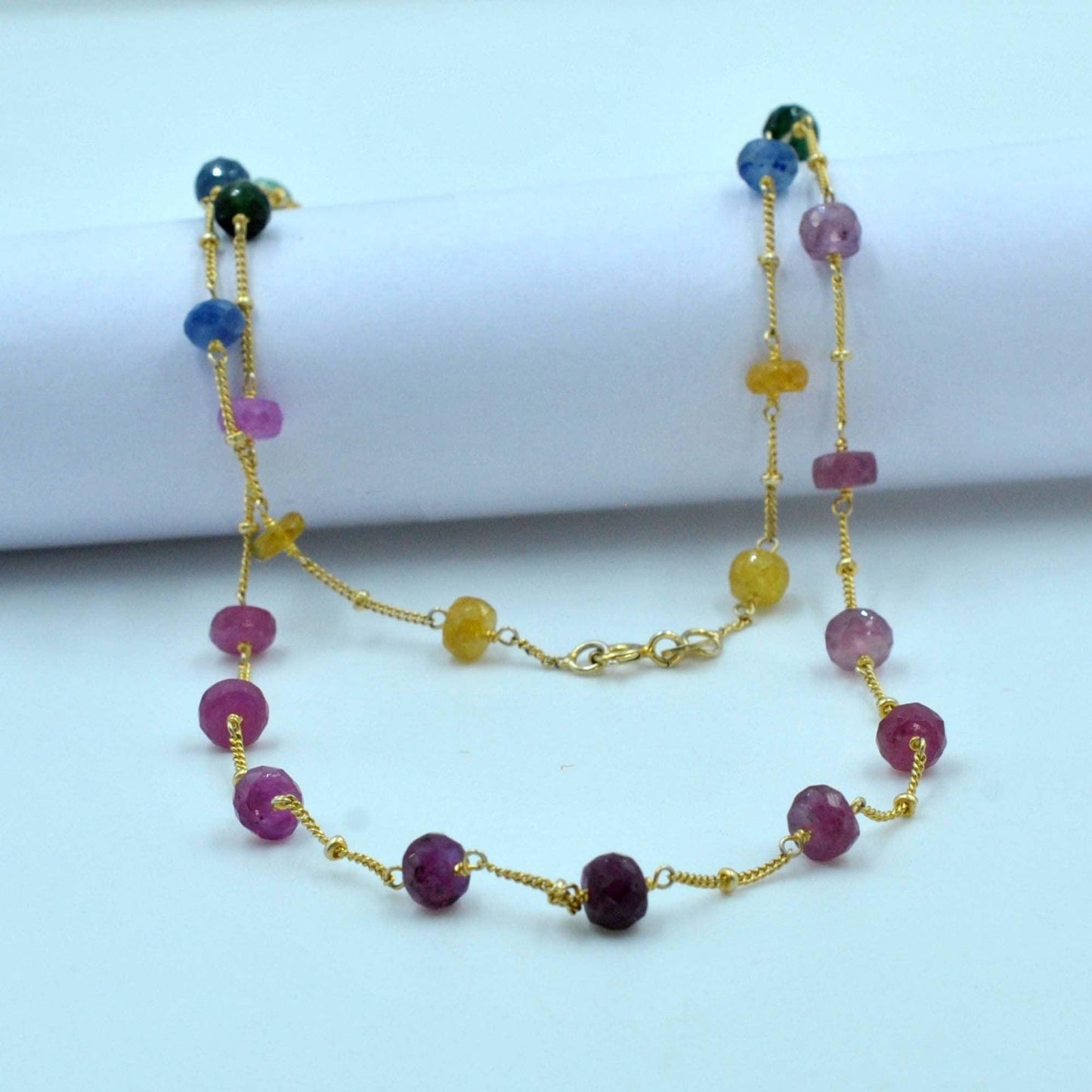 Handmade Multi-Color Sapphire 6mm Necklace - Close-Up Bead Colors