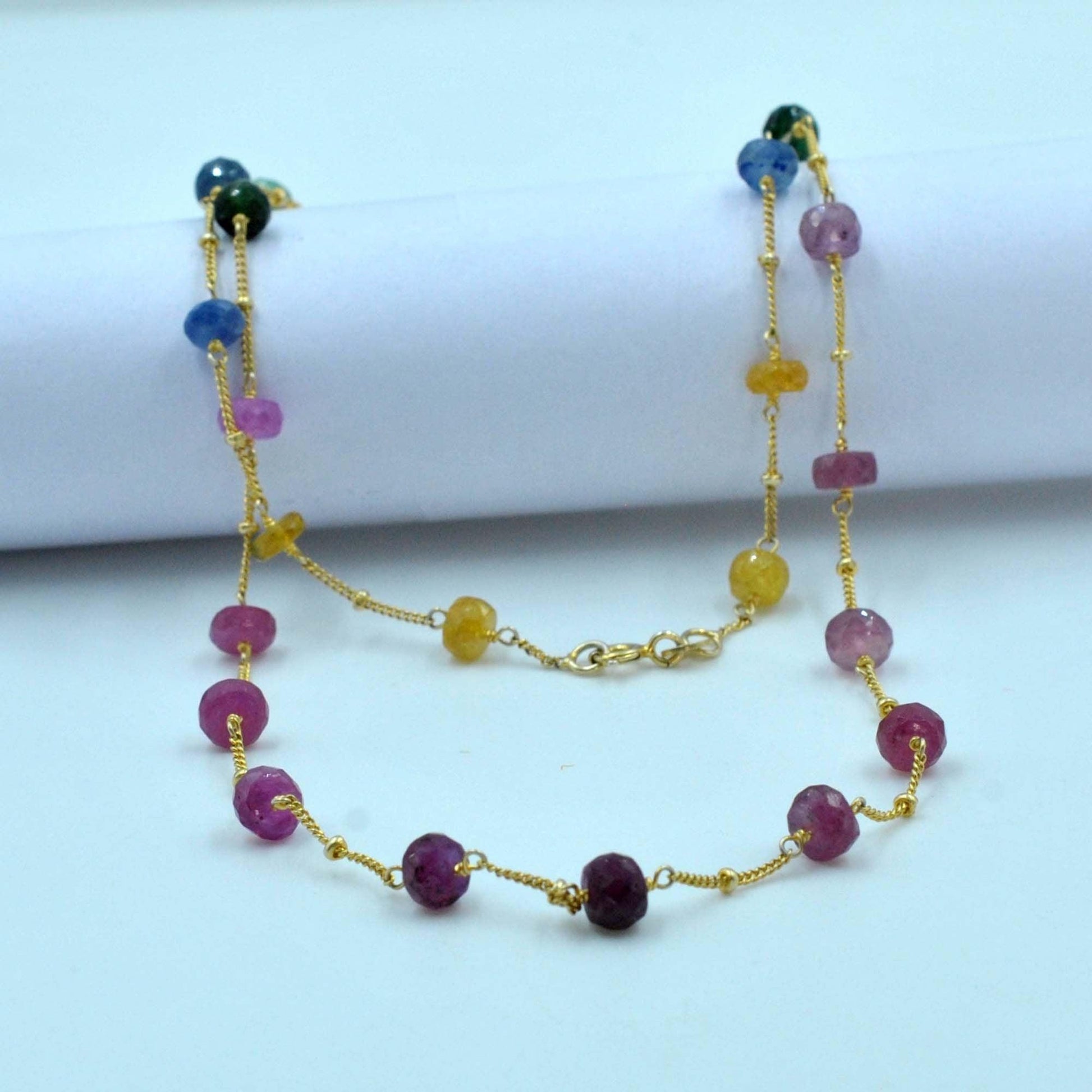 Handmade Multi-Color Sapphire 6mm Necklace - Close-Up Bead Colors