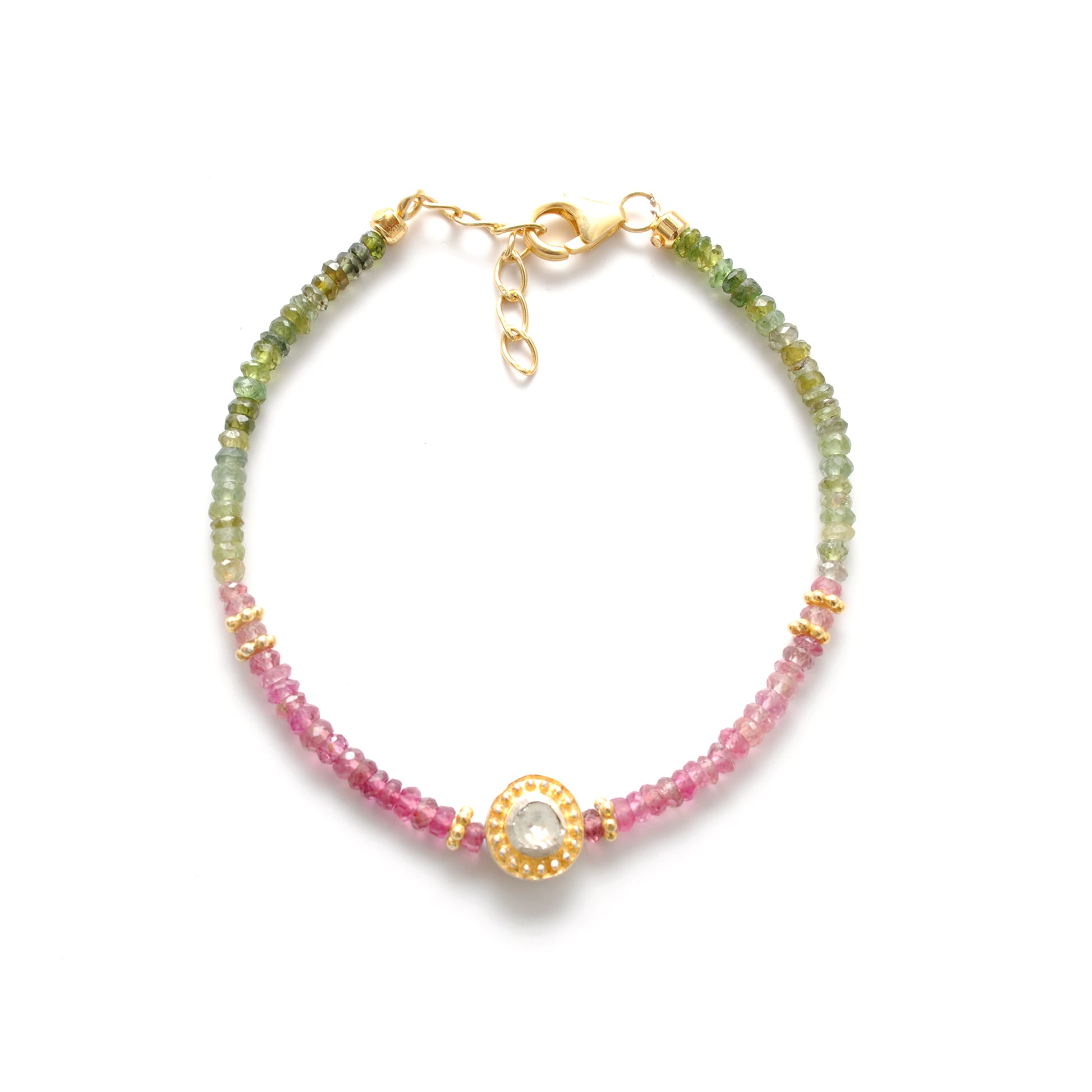 Handmade Multi-Color Tourmaline Diamond Bracelet - Close-Up Bead