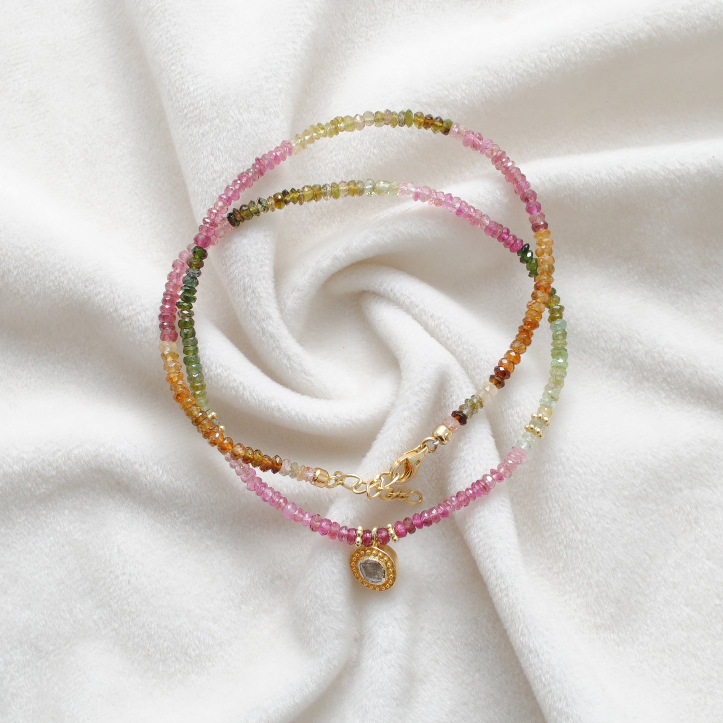 Handmade Multi-Color Tourmaline Victorian Necklace - Close-Up Bead Detail