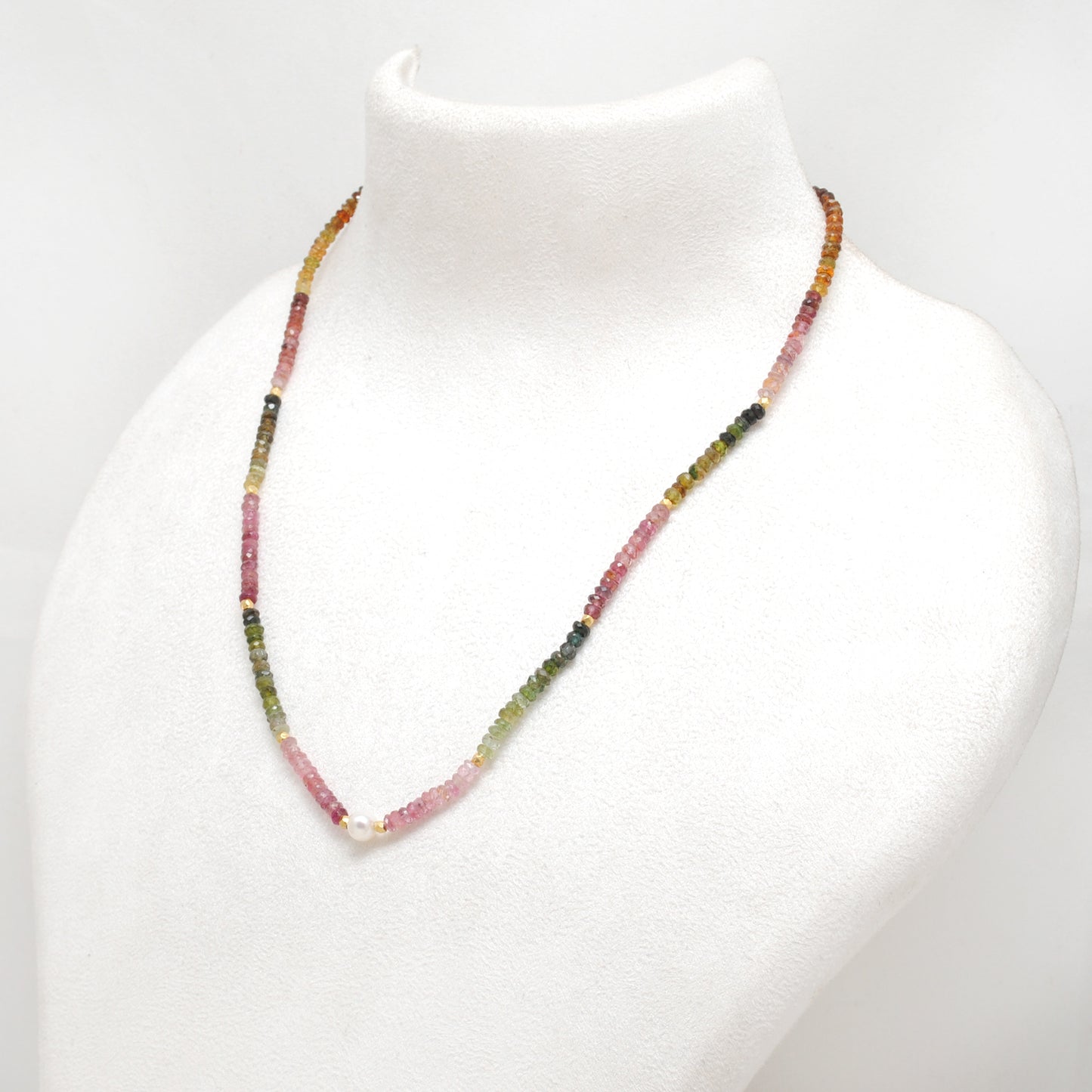 Handmade Multi Tourmaline Gold-Plated Necklace - Flat Lay