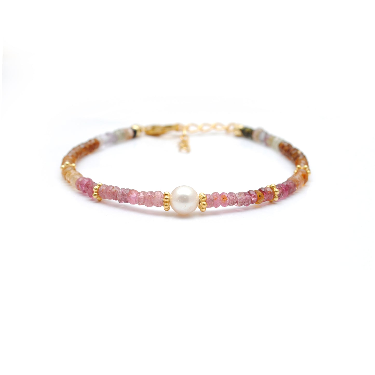 Handmade Multi Tourmaline Pearl Beaded Bracelet - Close-Up Bead Detail
