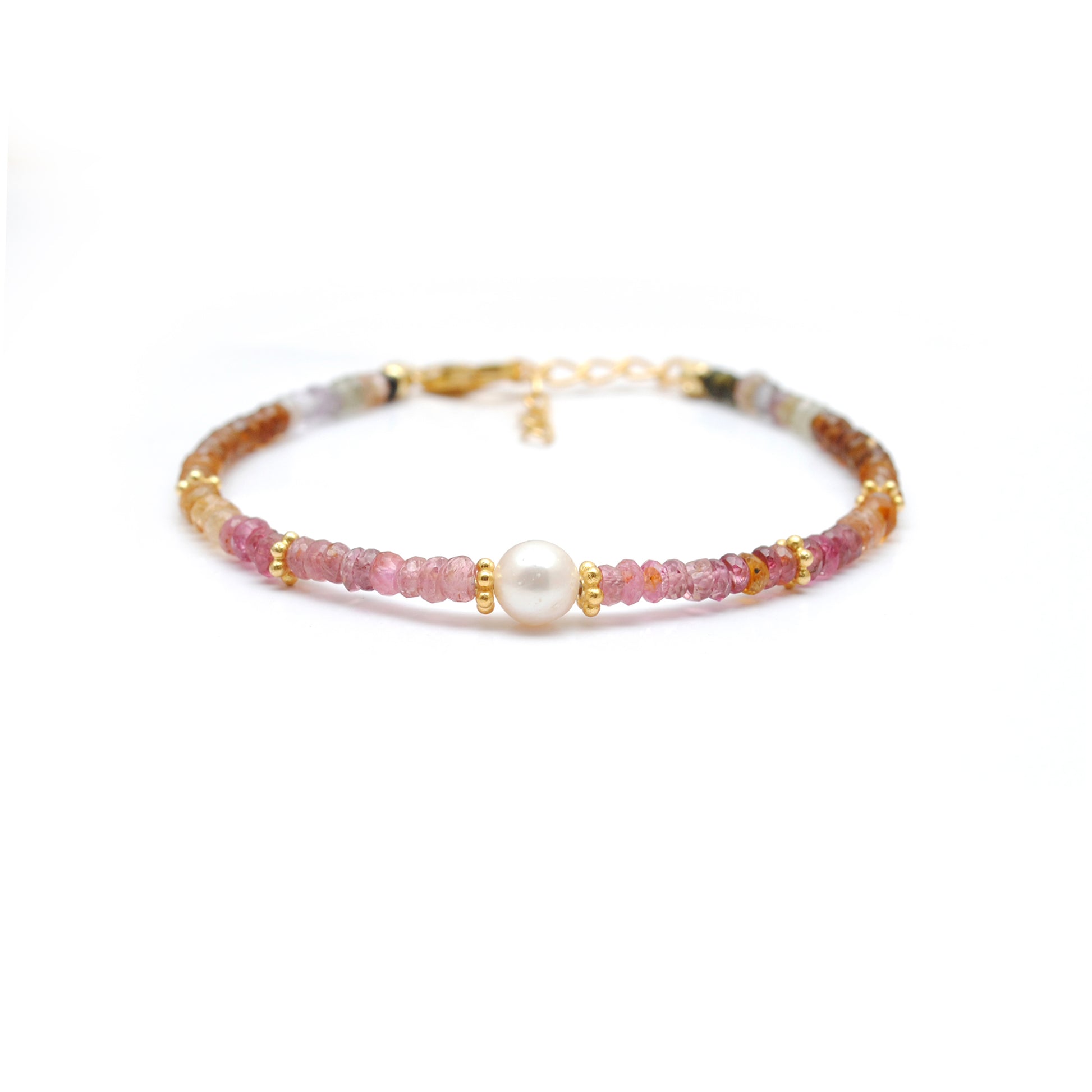Handmade Multi Tourmaline Pearl Beaded Bracelet - Close-Up Bead Detail