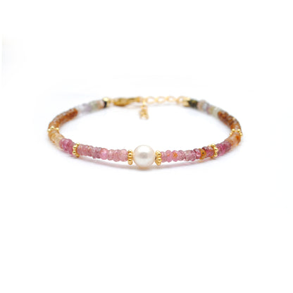 Handmade Multi Tourmaline Pearl Beaded Bracelet - Close-Up Bead Detail
