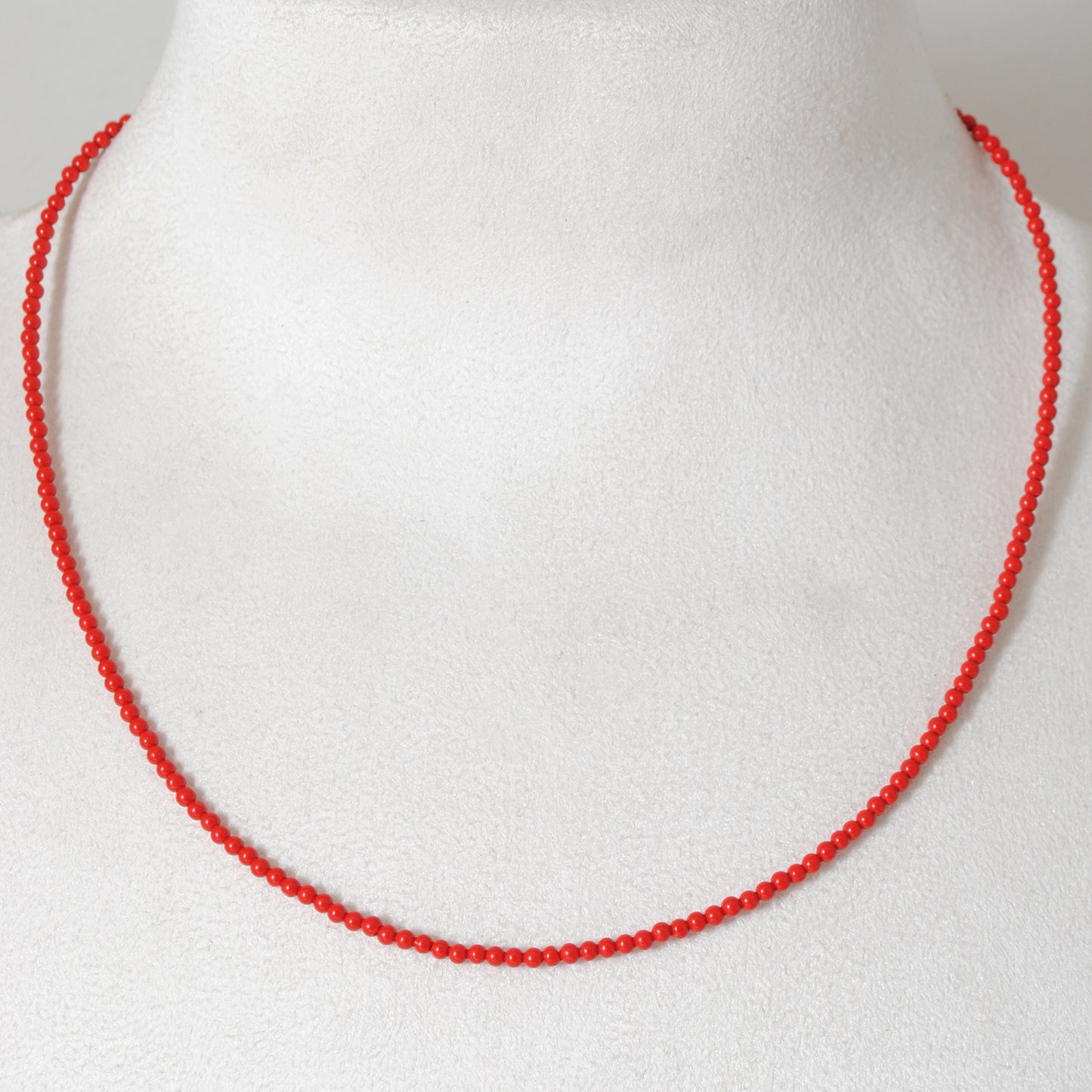 Handmade Natural Red Coral Beaded Necklace - Close-Up Detail