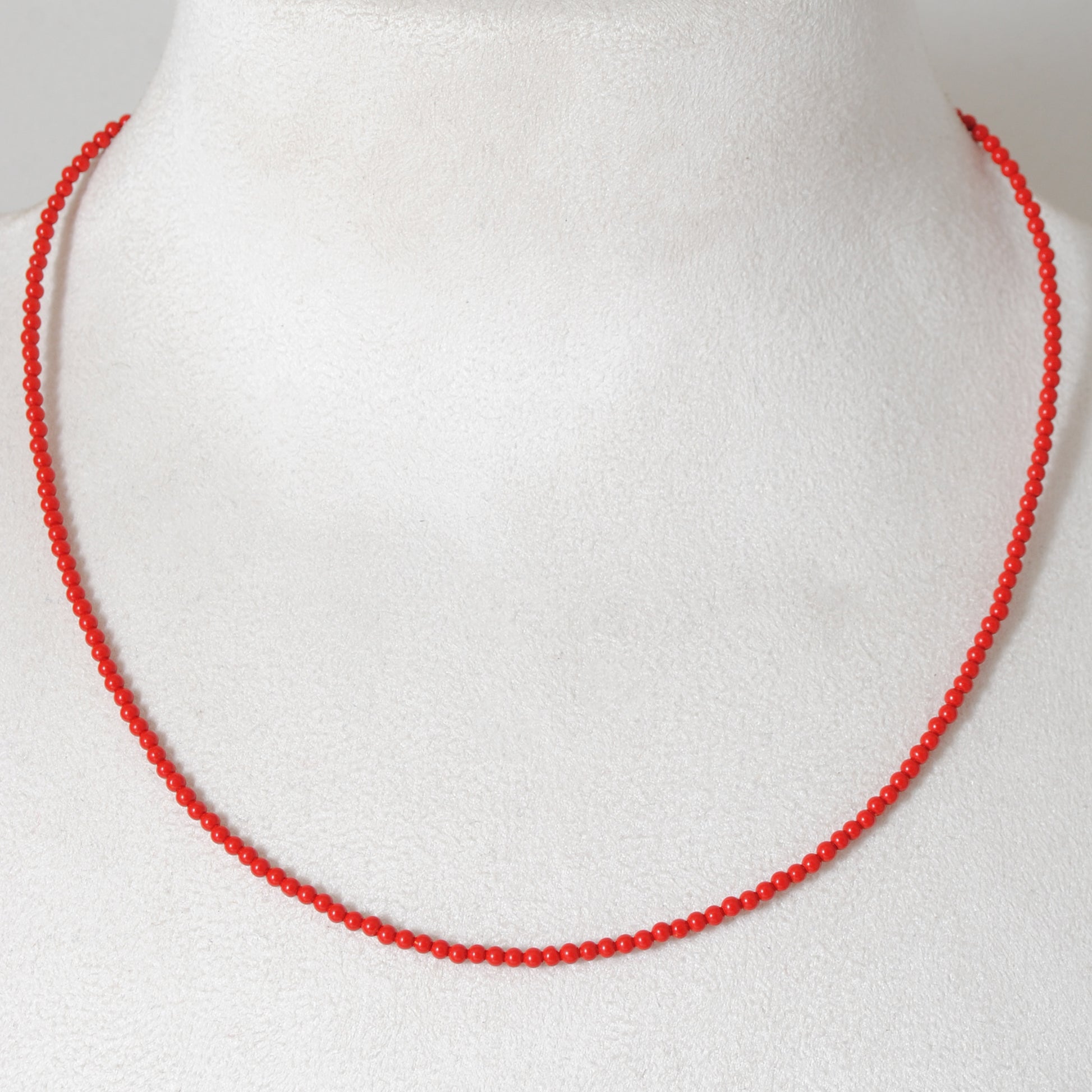 Handmade Natural Red Coral Beaded Necklace - Close-Up Detail
