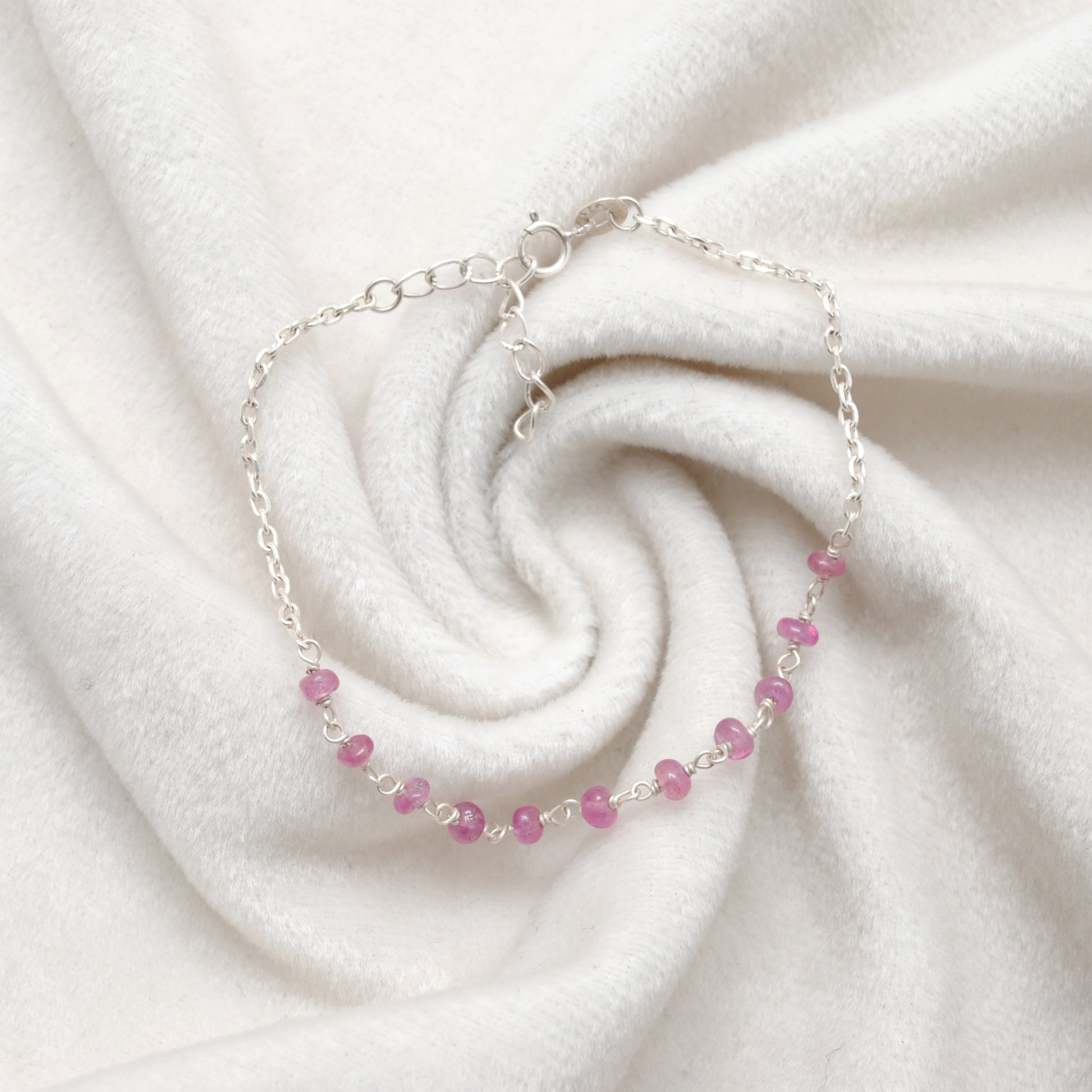 Handmade Natural Ruby Minimalist Bracelet - Flat Lay View