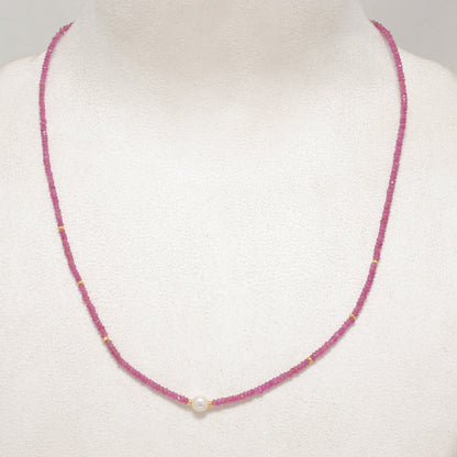 Handmade Natural Ruby Pearl Beaded Necklace - Close-Up Bead Detail