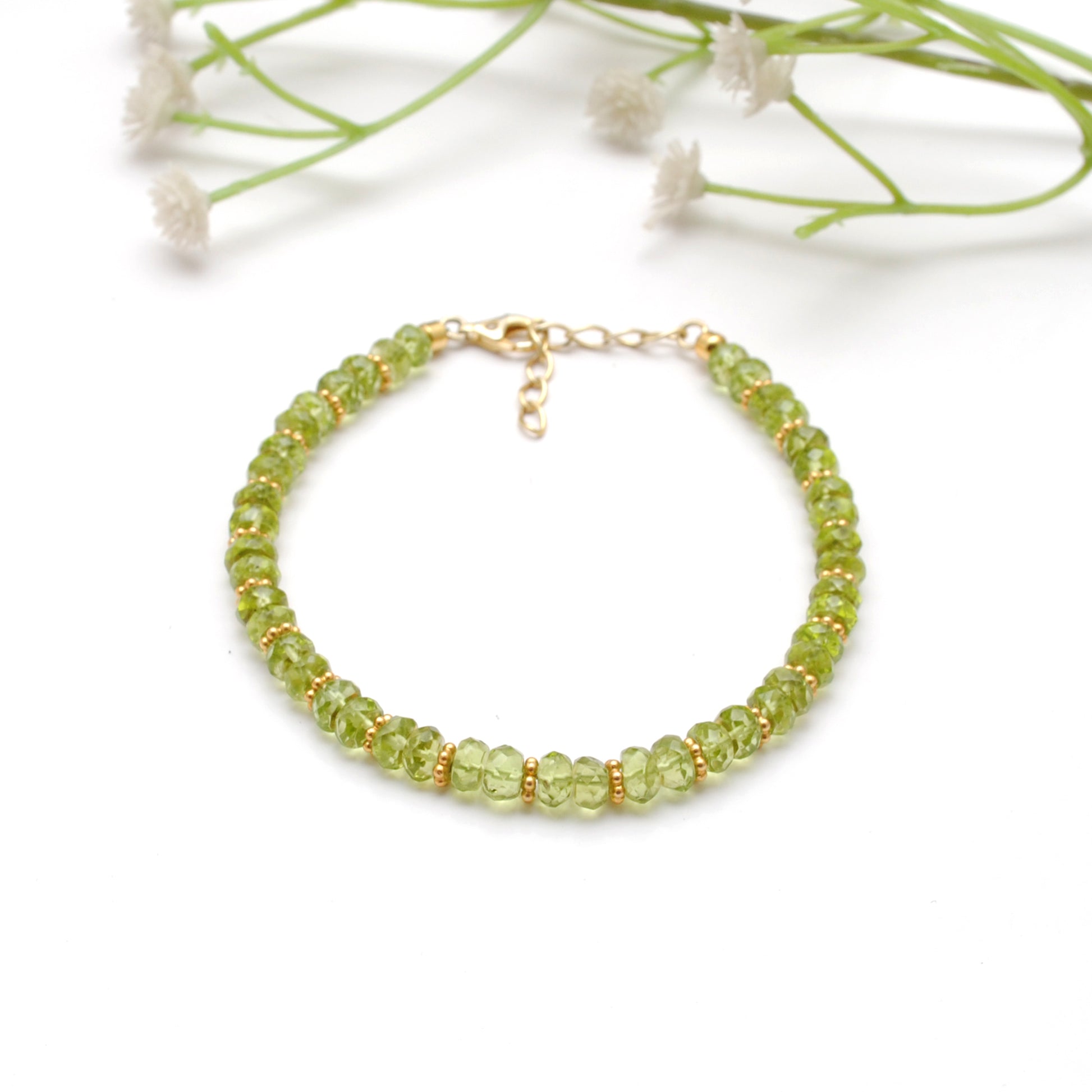 Handmade Peridot Beaded Bracelet 8 Inch - Close-Up Bead Detail