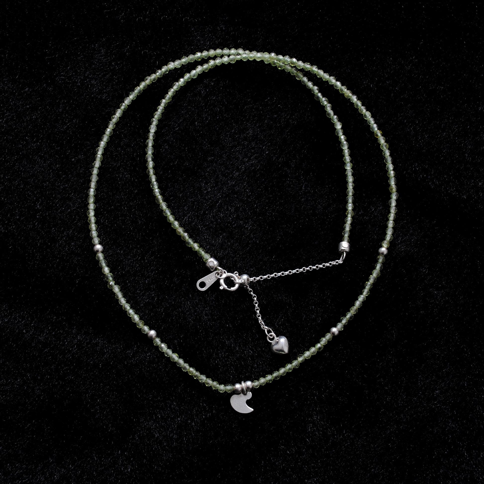 Handmade Peridot Rondelle Beaded Necklace - Overhead View