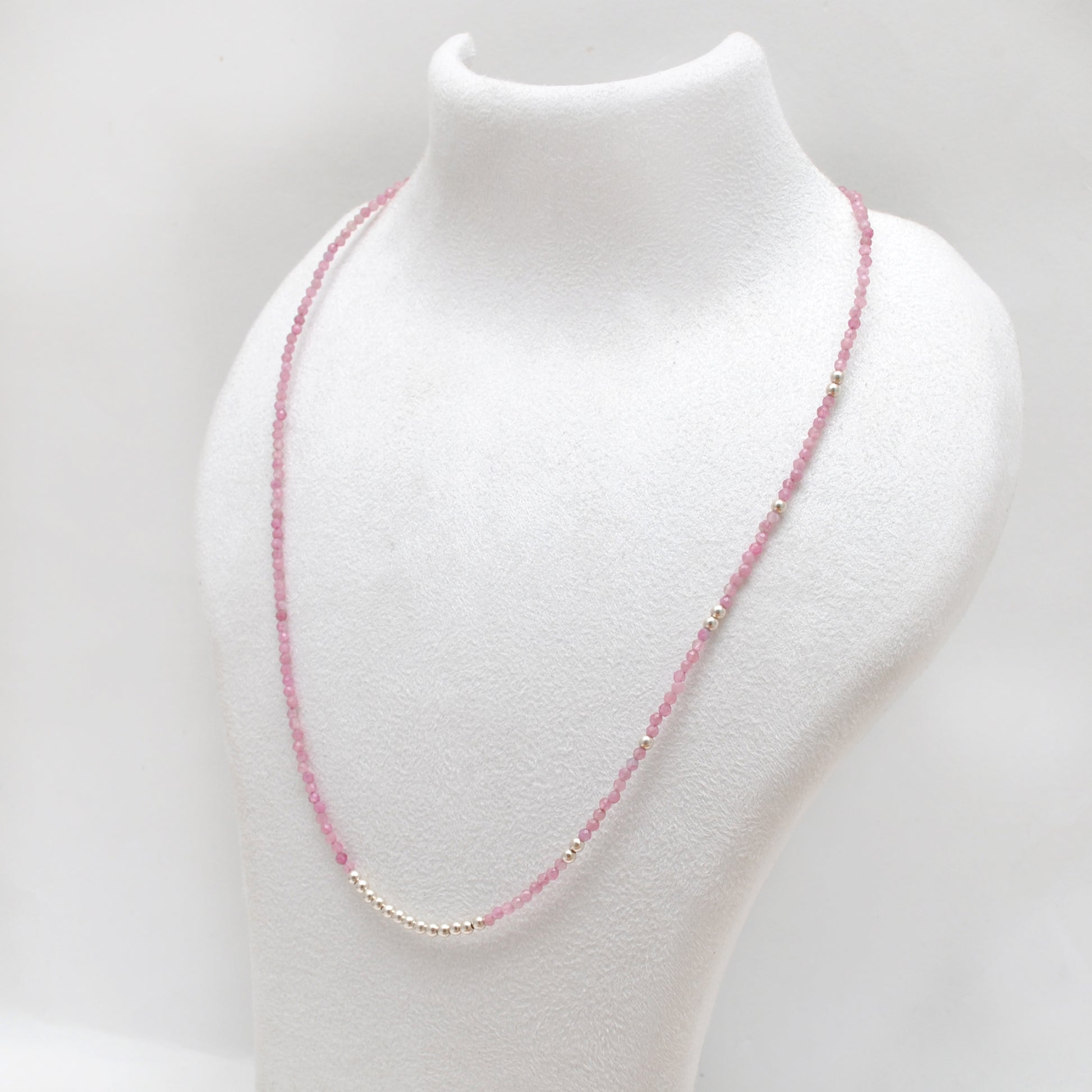 Handmade Pink Tourmaline Beaded Necklace - Close-Up Bead Detail