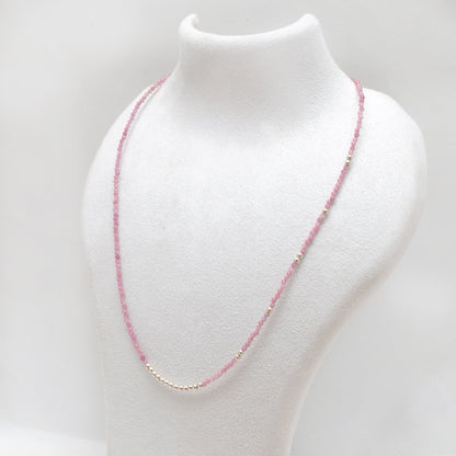 Handmade Pink Tourmaline Beaded Necklace - Close-Up Bead Detail