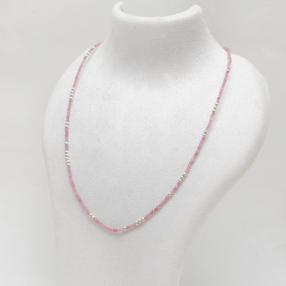 Handmade Pink Tourmaline Beaded Necklace - Lifestyle Styled View