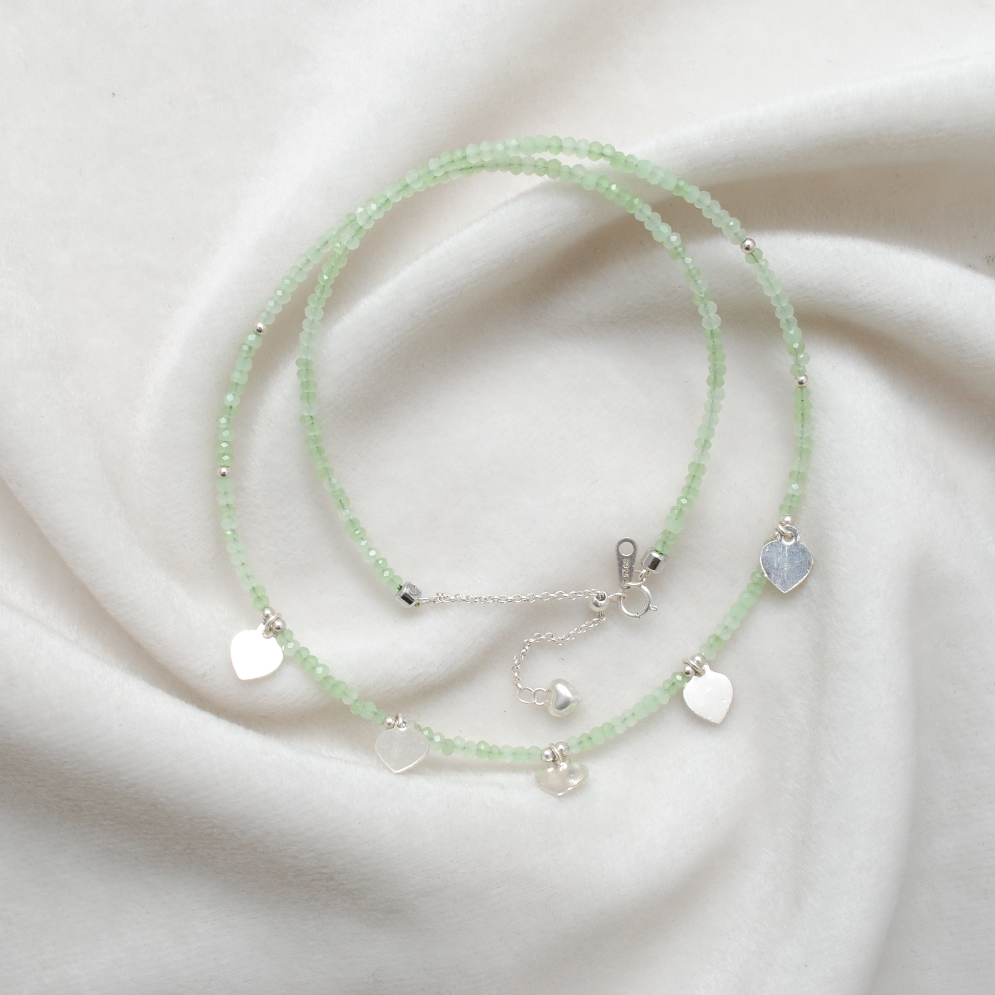 Handmade Prehnite Beaded Necklace - Close-Up Bead Detail