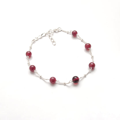 Handmade Ruby 5mm Beaded Bracelet - Close-Up Bead Detail