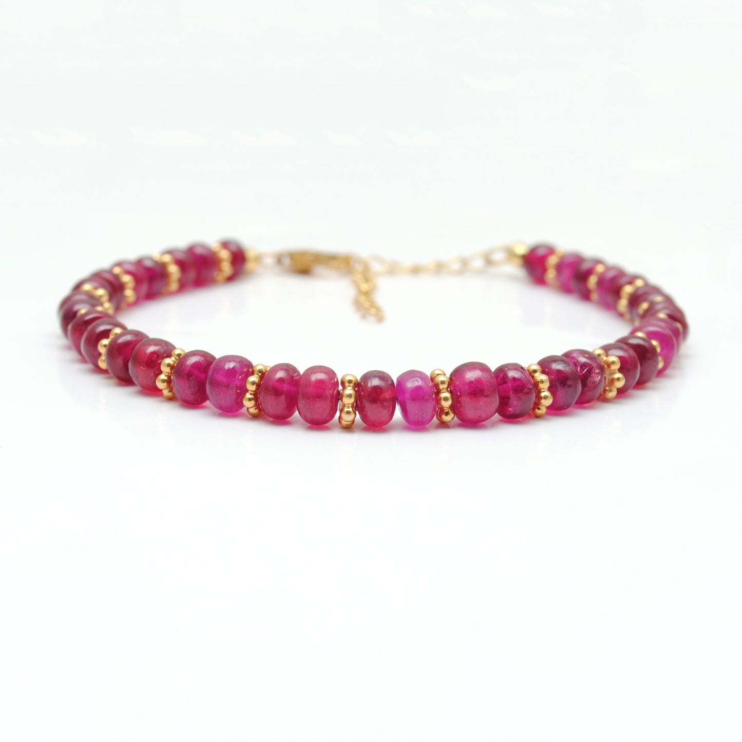Handmade Ruby 9 Inch Beaded Bracelet - Close-Up Bead Detail