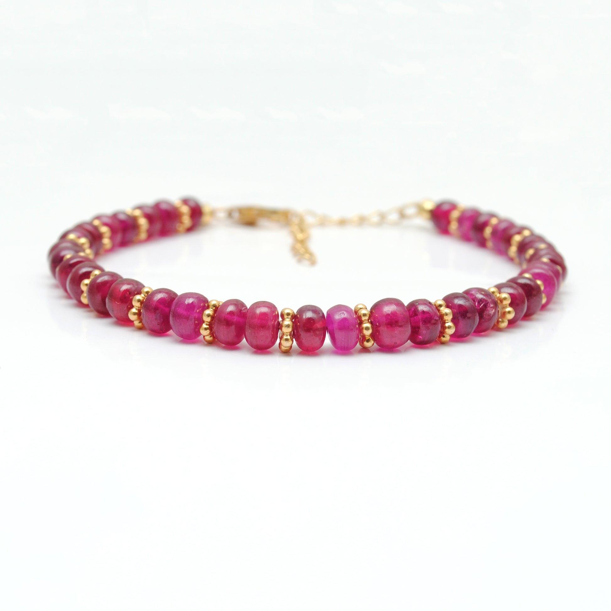 Handmade Ruby 9 Inch Beaded Bracelet - Close-Up Bead Detail